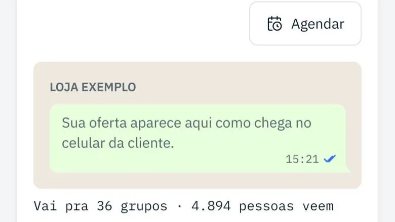 Botão Agendar e a prévia de como a oferta chega no celular
