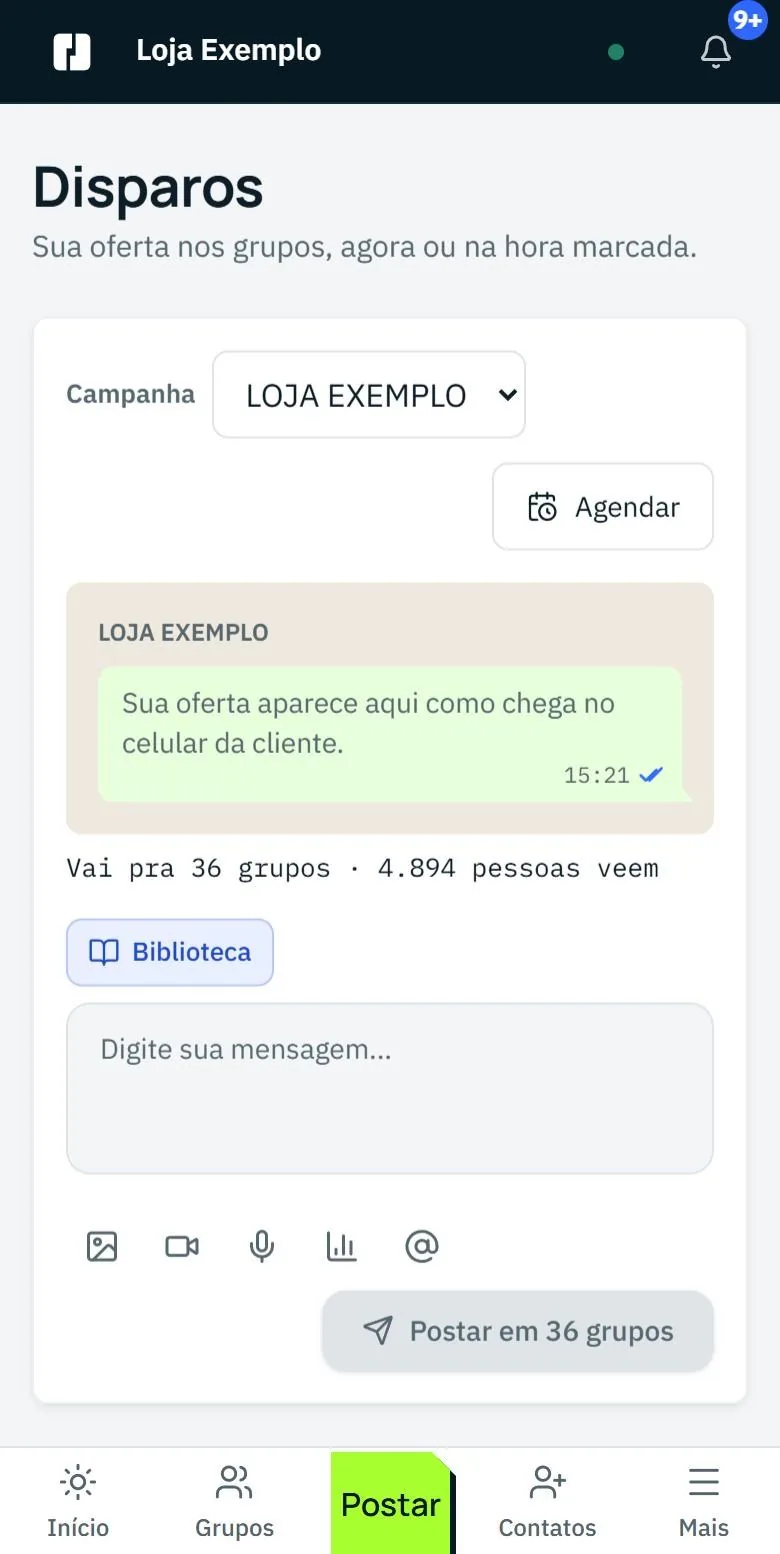 Disparos com a prévia de como a oferta chega no celular