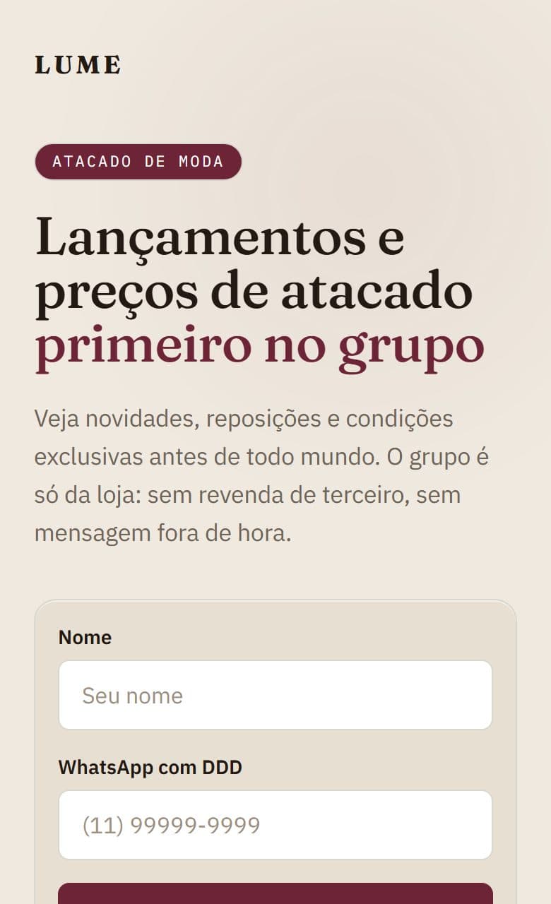 Modelo de página Acesso VIP