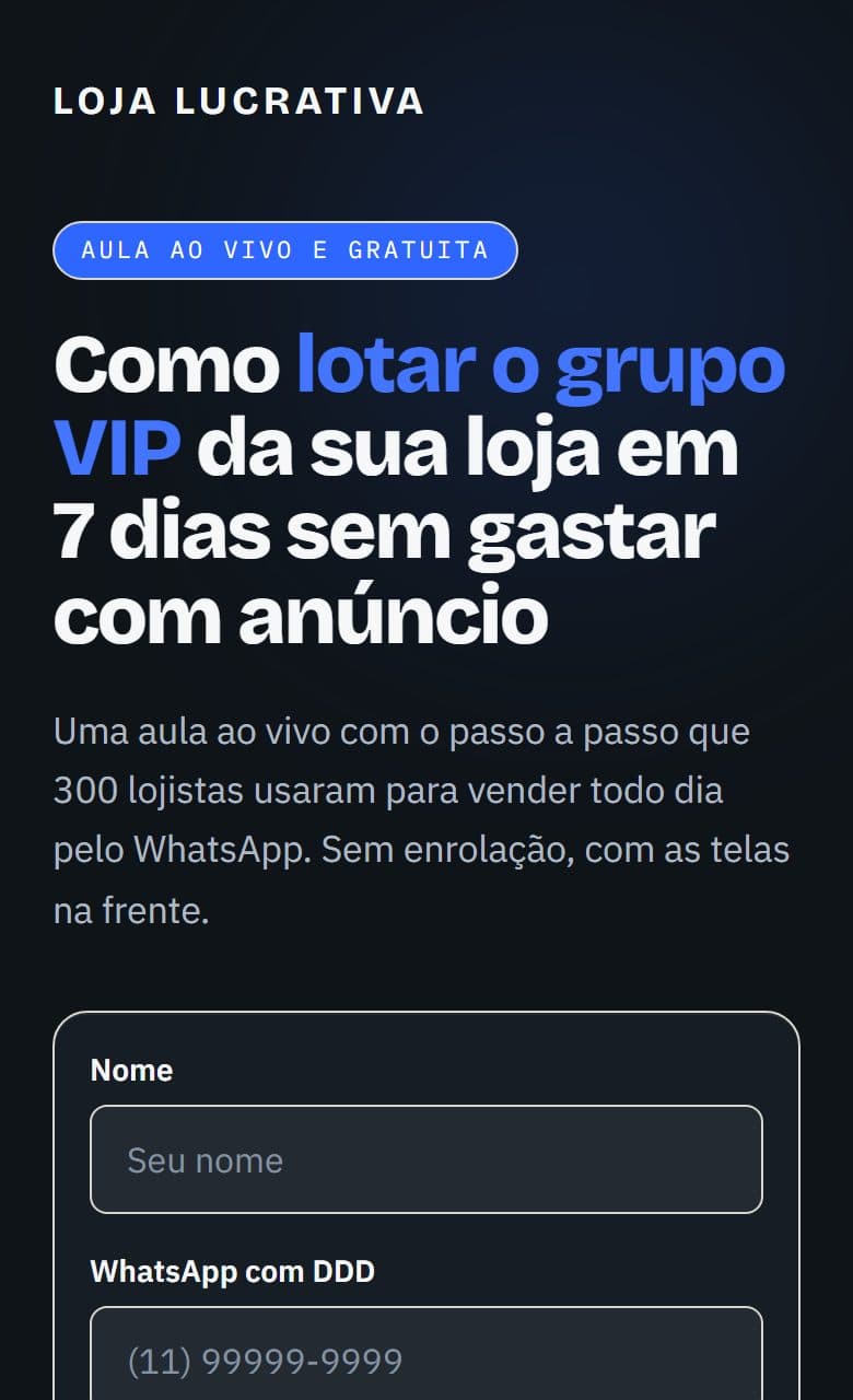 Modelo de página Evento ao vivo