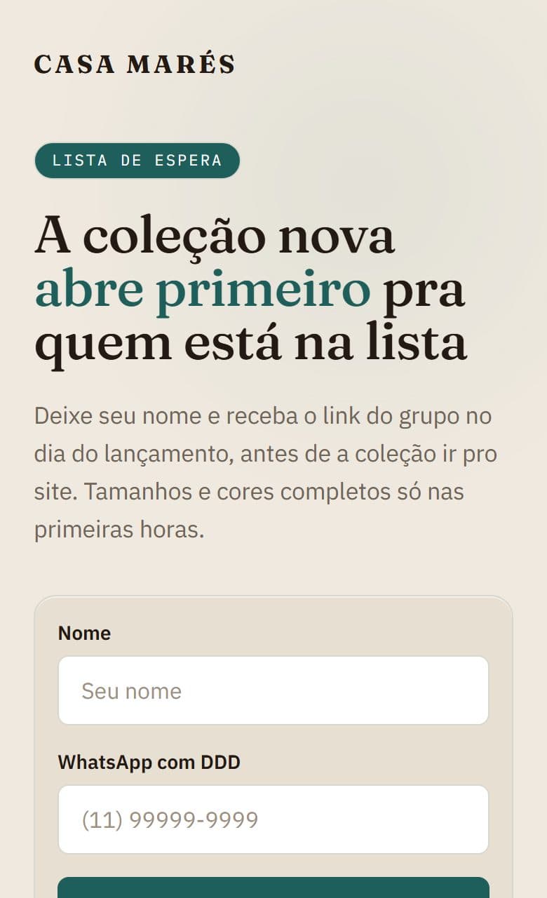 Modelo de página Lista de espera